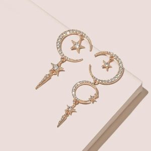 Rhinestone star & moon decor earrings